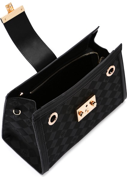 Kadın Siyah Uzun Askılı Baskılı Omuz Çantası 25SBD200626