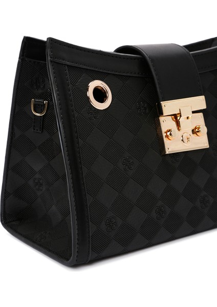 Kadın Siyah Uzun Askılı Baskılı Omuz Çantası 25SBD200626