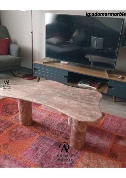 Kırmızı Traverten There Cloud Orta Sehpa, Traverten Orta Sehpa, Özel Ölçü, Gerçek Traverten