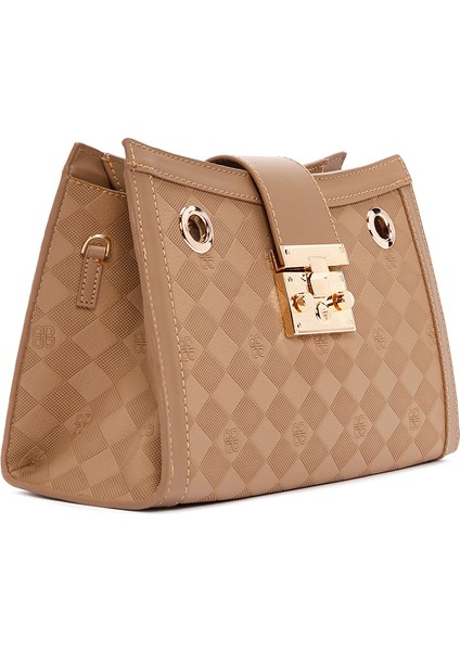 Kadın Kahverengi Uzun Askılı Baskılı Omuz Çantası 25SBD200626