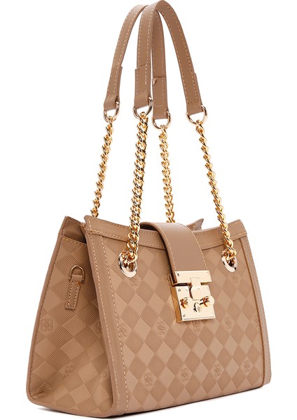 Kadın Kahverengi Uzun Askılı Baskılı Omuz Çantası 25SBD200626