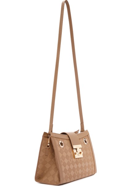 Kadın Kahverengi Uzun Askılı Baskılı Omuz Çantası 25SBD200626