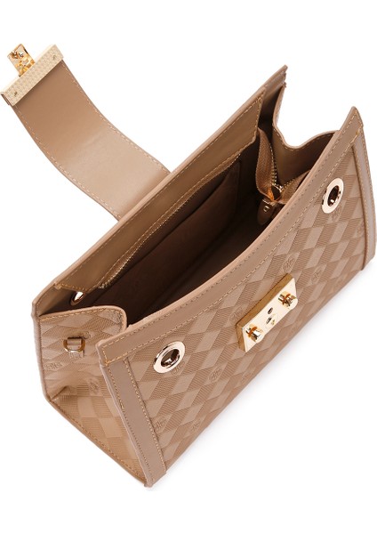 Kadın Kahverengi Uzun Askılı Baskılı Omuz Çantası 25SBD200626