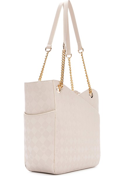 Kadın Krem Baskılı Omuz Çantası 25SBD201426