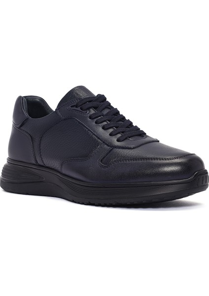Erkek Lacivert Bağcıklı Deri Casual Sneaker 24WFD6768FT
