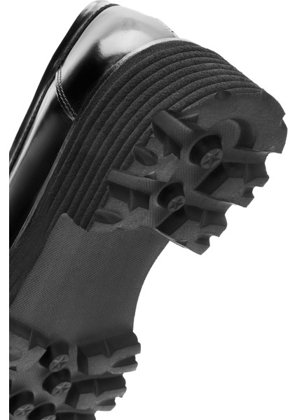 Kadın Siyah Tokalı Deri Maskülen Loafer 24WFD189122