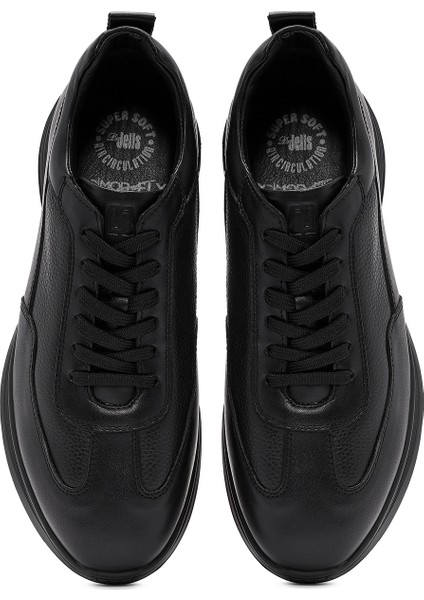 Erkek Siyah Bağcıklı Deri Casual Sneaker 24WFD676914