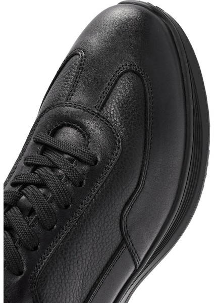 Erkek Siyah Bağcıklı Deri Casual Sneaker 24WFD676914