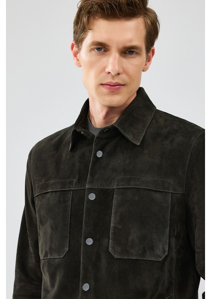 Enzo Erkek Antrasit Gömlek Yaka Süet Deri Ceket 24WGE652410