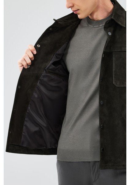 Enzo Erkek Antrasit Gömlek Yaka Süet Deri Ceket 24WGE652410