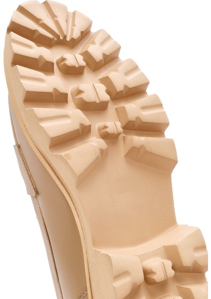 Kadın Bej Kalın Tabanlı Deri Maskülen Loafer 24WFD188718