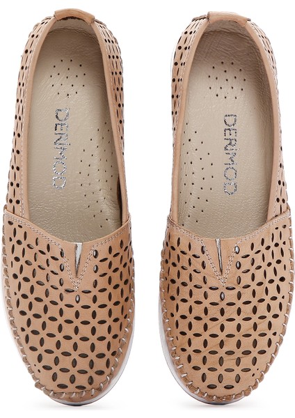Kadın Bej Kalın Tabanlı Deri Comfort Loafer 25SFD332418