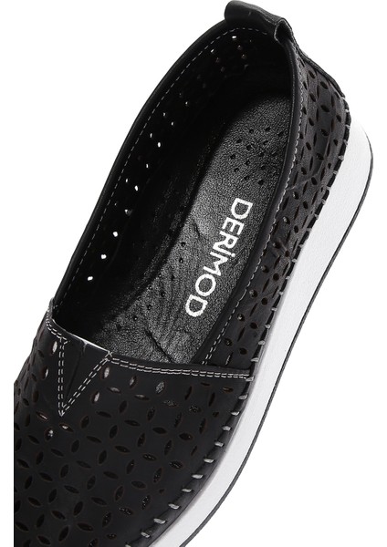 Kadın Siyah Kalın Tabanlı Deri Comfort Loafer 25SFD332418