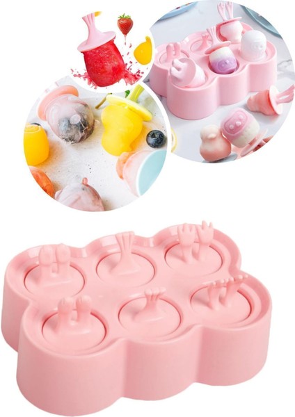 Hayvan Temalı Silikon Dondurma Kalıbı, 6 Bölmeli Buz ve Dondurma Kalıbı