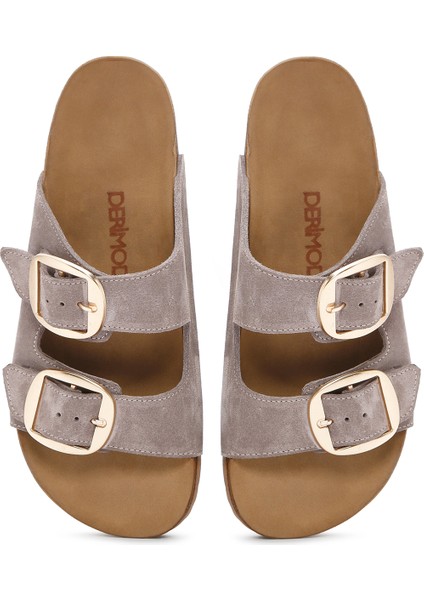 Kadın Bej Tokalı Süet Deri Terlik 25SFD130110