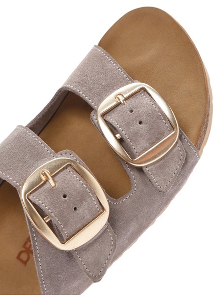 Kadın Bej Tokalı Süet Deri Terlik 25SFD130110