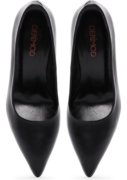 Kadın Siyah Kalın Topuklu Deri Stiletto 25SFD130518