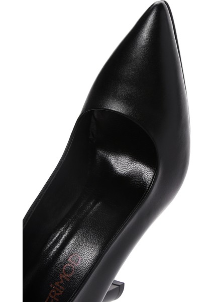 Kadın Siyah Kalın Topuklu Deri Stiletto 25SFD130518