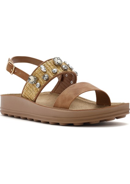 Kadın Siyah Kalın Tabanlı Taşlı Sandalet 25SFE465014