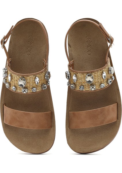 Kadın Siyah Kalın Tabanlı Taşlı Sandalet 25SFE465014