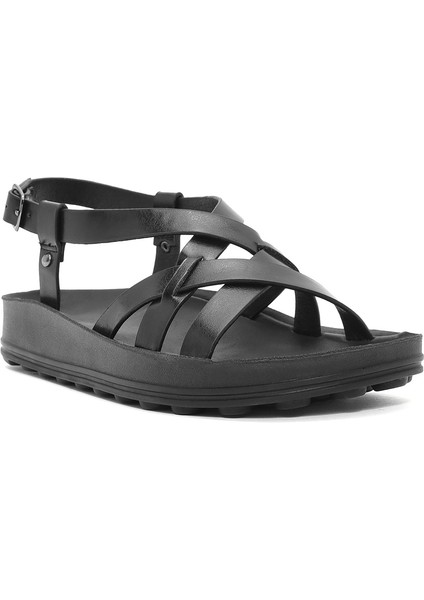 Kadın Siyah Kalın Tabanlı Metalik Sandalet 25SFE465132