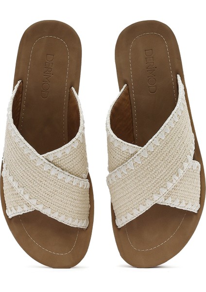 Kadın Bej Kalın Tabanlı Hasır Terlik 25SFE4639M7