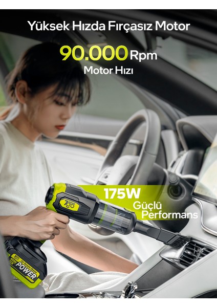7gab-03 Kablosuz Araç Içi Süpürge | 20.000PA Güçlü Emiş | 90.000RPM Fırçasız Motor | 15.000MAH Uzun Ömürlü Batarya | Üfleme & Vakum 2’si 1 Arada fırsatları