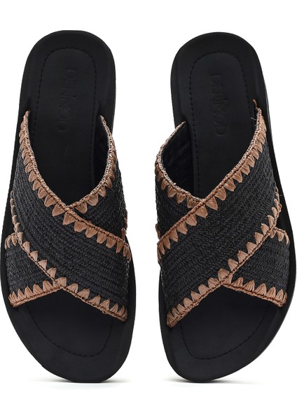 Kadın Siyah Kalın Tabanlı Hasır Terlik 25SFE4639M7