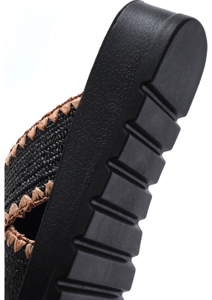 Kadın Siyah Kalın Tabanlı Hasır Terlik 25SFE4639M7