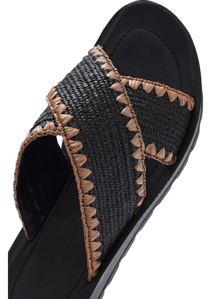 Kadın Siyah Kalın Tabanlı Hasır Terlik 25SFE4639M7