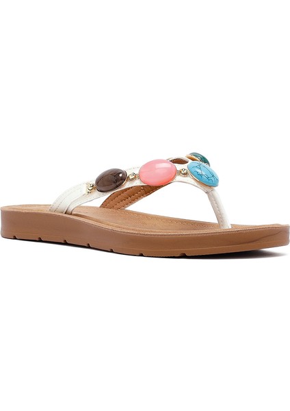 Kadın Beyaz Parmak Arası Taşlı Terlik 25SFE463018