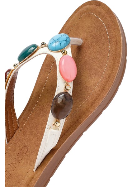 Kadın Beyaz Parmak Arası Taşlı Terlik 25SFE463018