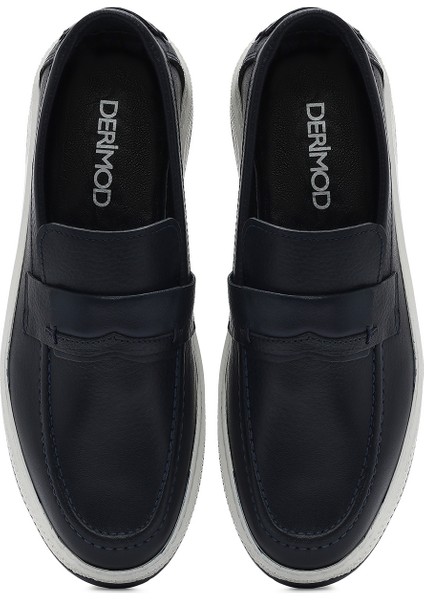 Erkek Lacivert Deri Loafer 25SFD680318