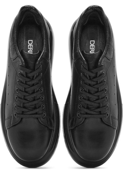 Erkek Siyah Bağcıklı Kalın Tabanlı Deri Sneaker 25SFD680018