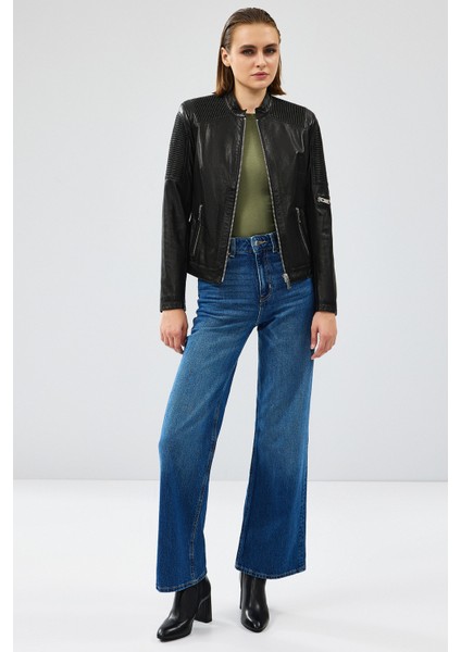 Firenze Kadın Siyah Kısa Deri Ceket 24WGD5230VE