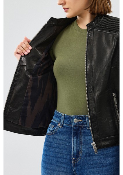 Firenze Kadın Siyah Kısa Deri Ceket 24WGD5230VE