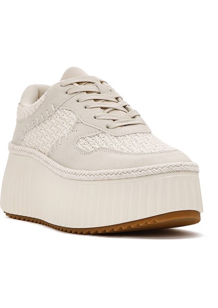 Kadın Bej Bağcıklı Kalın Tabanlı Örgülü Sneaker 25SFD430914