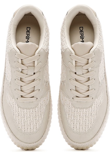 Kadın Bej Bağcıklı Kalın Tabanlı Örgülü Sneaker 25SFD430914