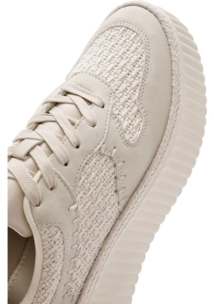 Kadın Bej Bağcıklı Kalın Tabanlı Örgülü Sneaker 25SFD430914