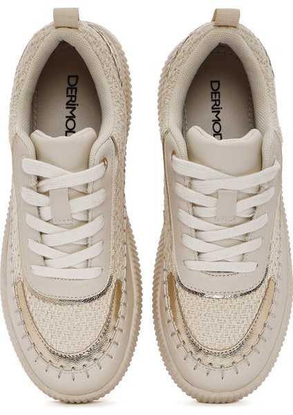 Kadın Bej Bağcıklı Kalın Tabanlı Örgülü Sneaker 25SFD43086F