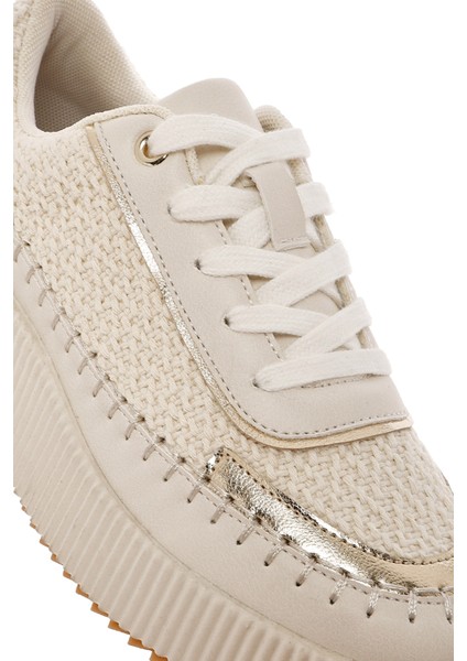 Kadın Bej Bağcıklı Kalın Tabanlı Örgülü Sneaker 25SFD43086F