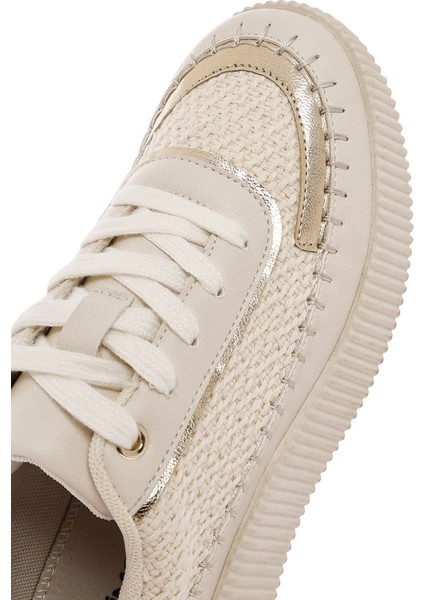 Kadın Bej Bağcıklı Kalın Tabanlı Örgülü Sneaker 25SFD43086F