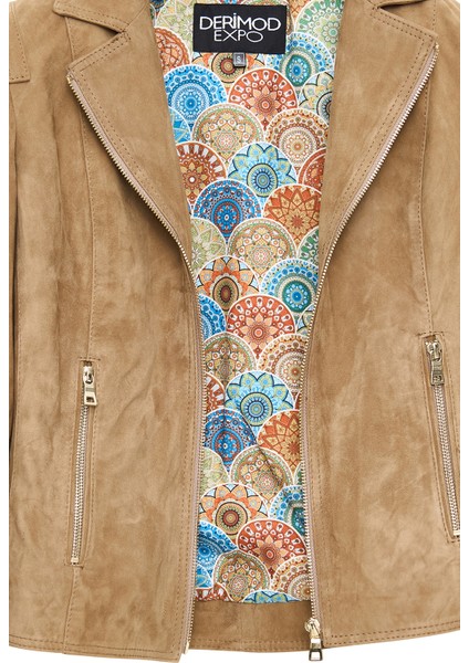 Lara Kadın Camel Kısa Süet Deri Ceket 24WGE588110