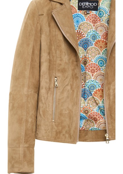 Lara Kadın Camel Kısa Süet Deri Ceket 24WGE588110