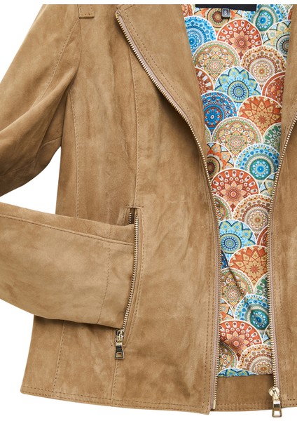 Lara Kadın Camel Kısa Süet Deri Ceket 24WGE588110