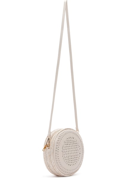 Kadın Beyaz Uzun Askılı Örgülü Mini Çapraz Çanta 25SBD290718