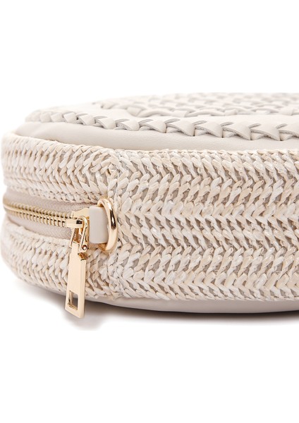 Kadın Beyaz Uzun Askılı Örgülü Mini Çapraz Çanta 25SBD290718