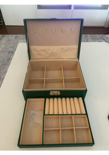 Kilitli Lüks Çift Katmanlı Takı Organizatörü indirimleri