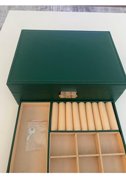 Kilitli Lüks Çift Katmanlı Takı Organizatörü