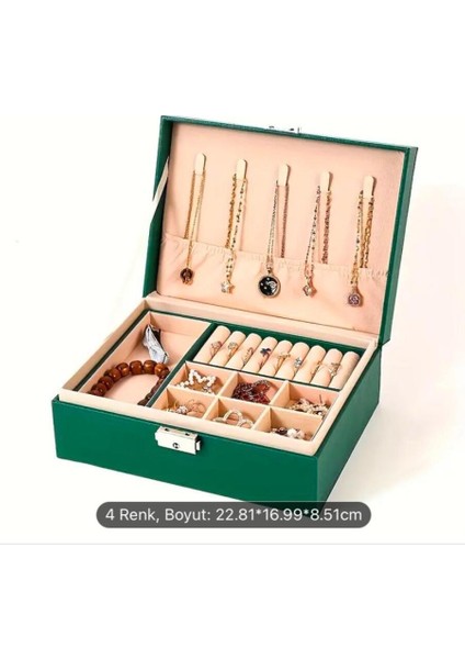 Kilitli Lüks Çift Katmanlı Takı Organizatörü